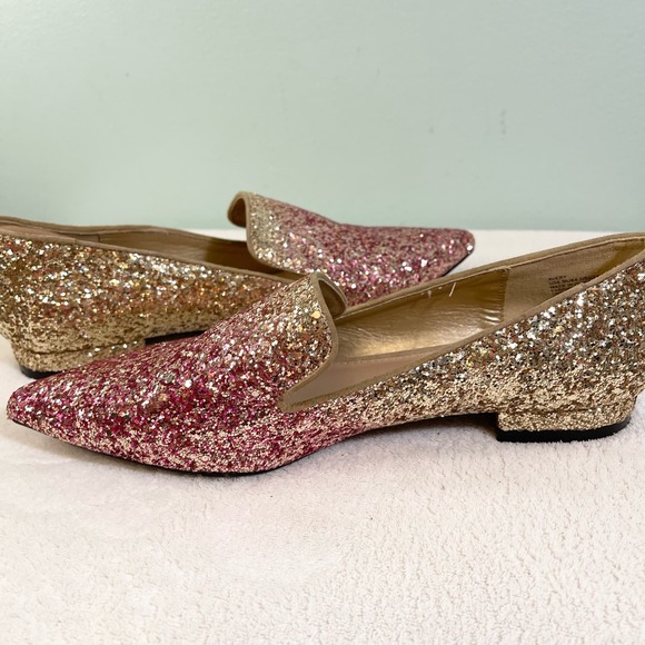 Shoedazzle Women's Avery Pointed Glitter Flat Pink Gold Ombre Loafers Size 6.5 - Picture 4 of 9